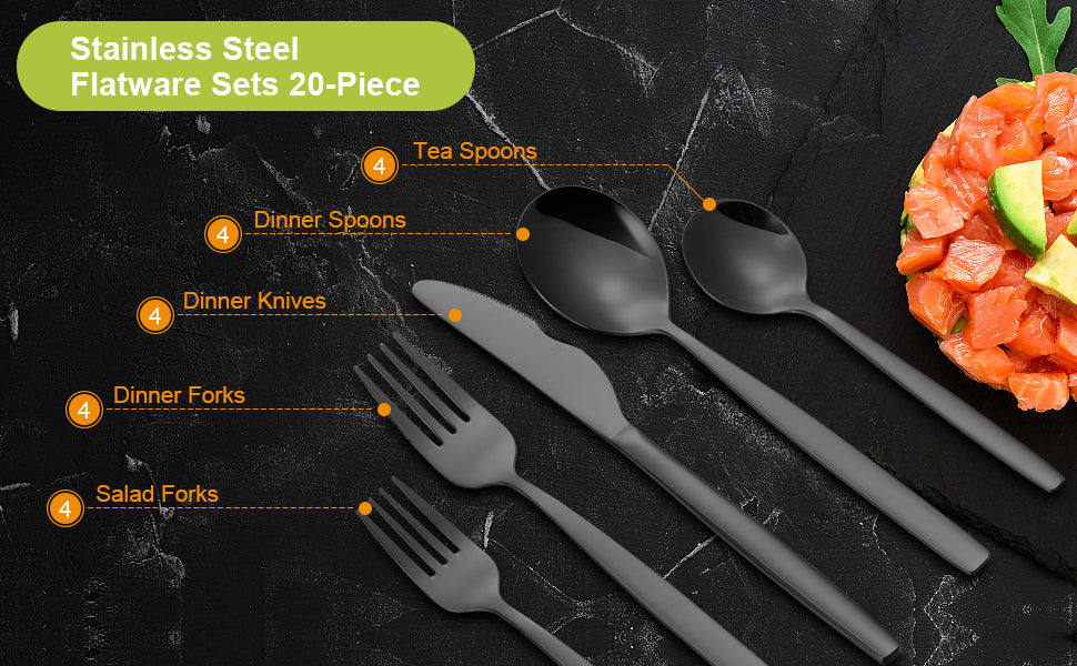 CIBEAT 20 Piece Stainless Steel Kitchen Flatware Set 