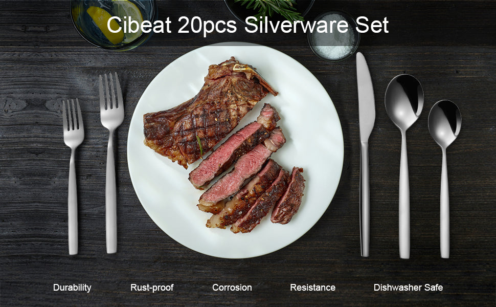 CIBEAT 20 Piece Stainless Steel Kitchen Flatware Set