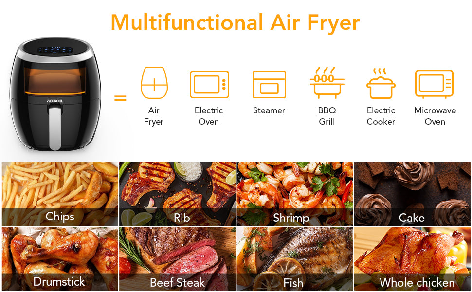 Acekool 8.5 QT Air Fryer FT2 Touch Screen with Visible Window