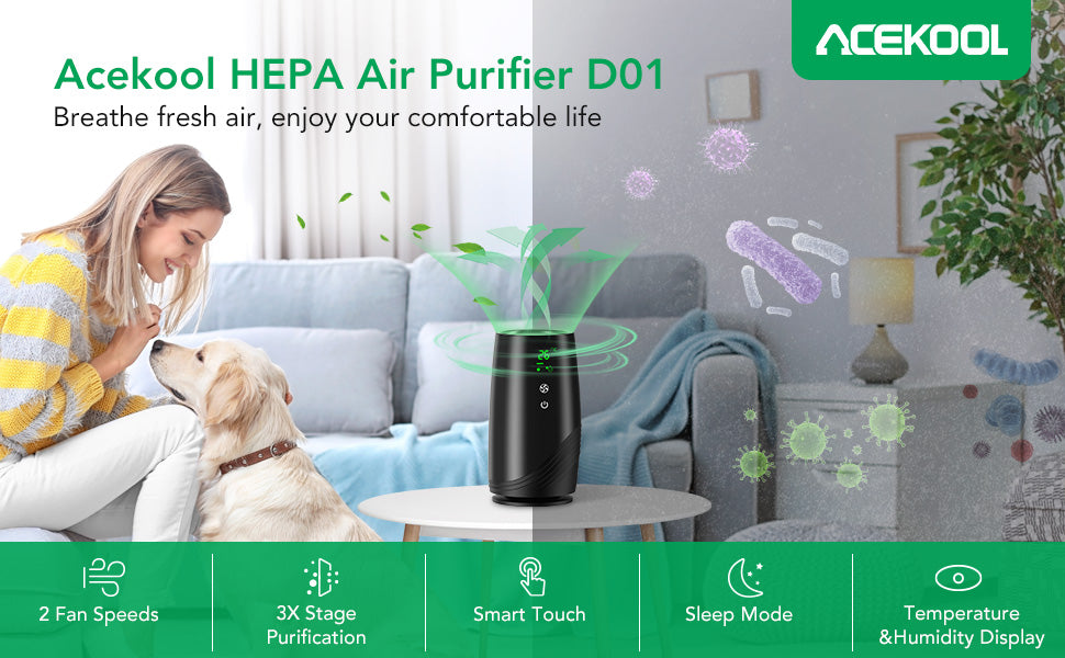 Acekool Portable Air Purifier D01 True H13 Filter Air Cleaner