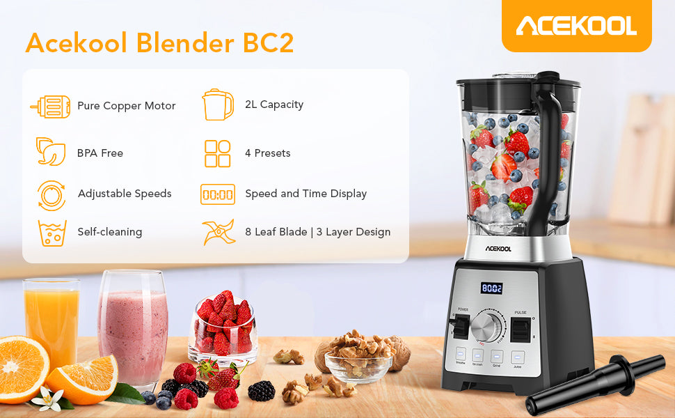 Acekool Blender BC2 1450W 2L Smoothie Blender with Pitcher