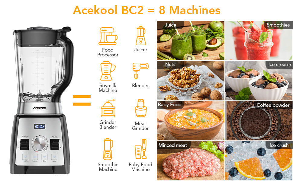 Acekool Blender BC2 1450W 2L Smoothie Blender with Pitcher