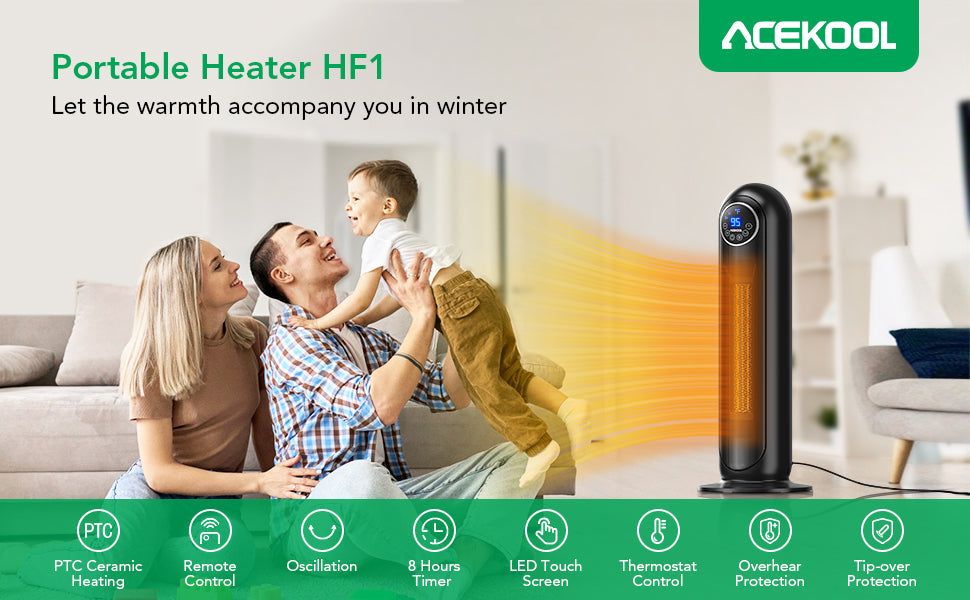 Acekool Portable Space Heater HF1 1500W 2s Heat Up with Thermostat