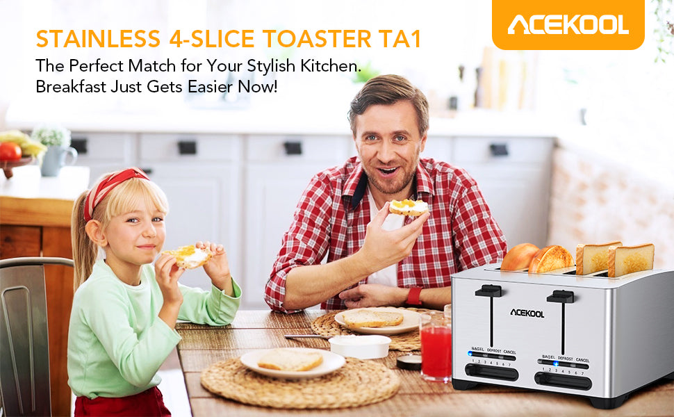 Acekool Toaster TA1 Stainless Steel 4-Slice 7 Shades Toaster