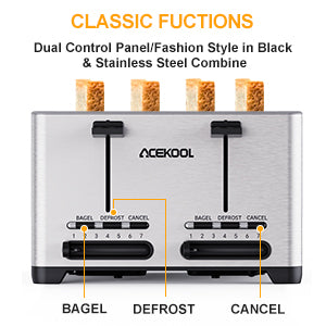 Acekool Toaster TA1 Stainless Steel 4-Slice 7 Shades Toaster