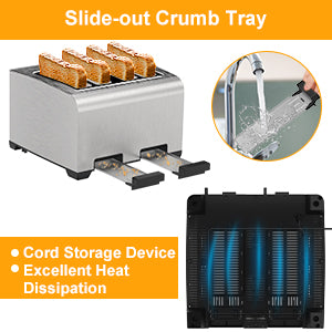 Acekool Toaster TA1 Stainless Steel 4-Slice 7 Shades Toaster