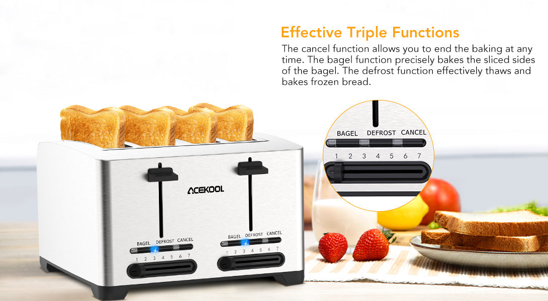 Acekool Toaster TA1 Stainless Steel 4-Slice 7 Shades Toaster