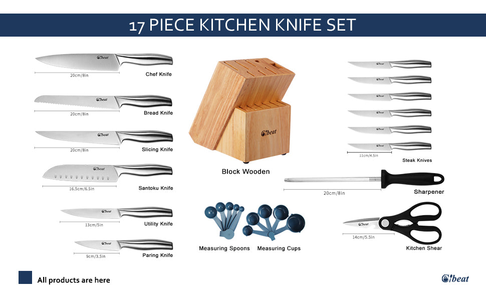 CIBEAT 17 Pcs Professional High Carbon Stainless Steel Chef Kitchen Knife Set