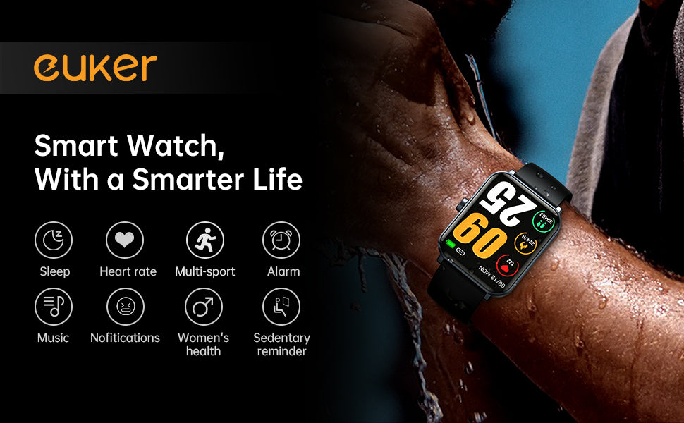 EUKER Smart Watch 1.69 INCH Full Touch Screen Fitness Tracker Black EUKER Smart Watch 1.69 INCH Full Touch Screen Fitness Tracker Black