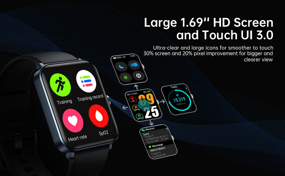 EUKER Smart Watch 1.69 INCH Full Touch Screen Fitness Tracker Black EUKER Smart Watch 1.69 INCH Full Touch Screen Fitness Tracker Black
