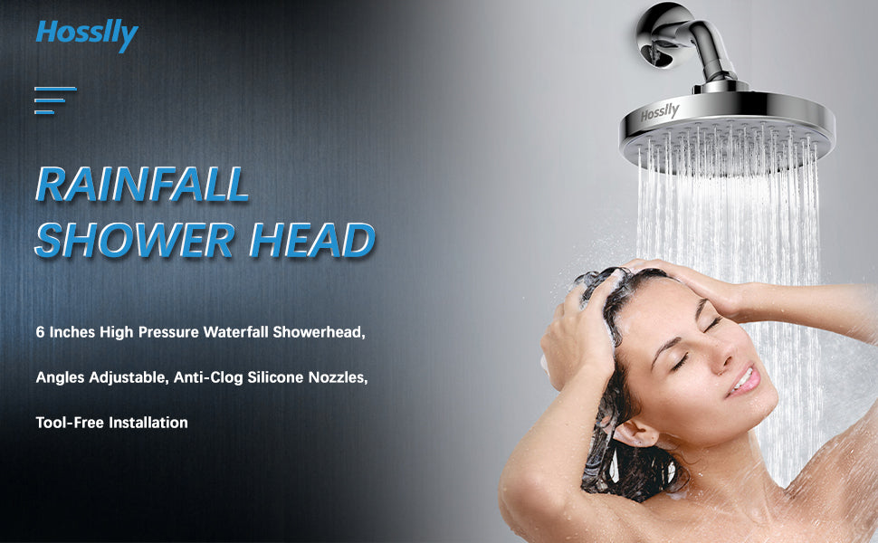 Hosslly Rainfall Shower Head High Pressure 360° Adjustable