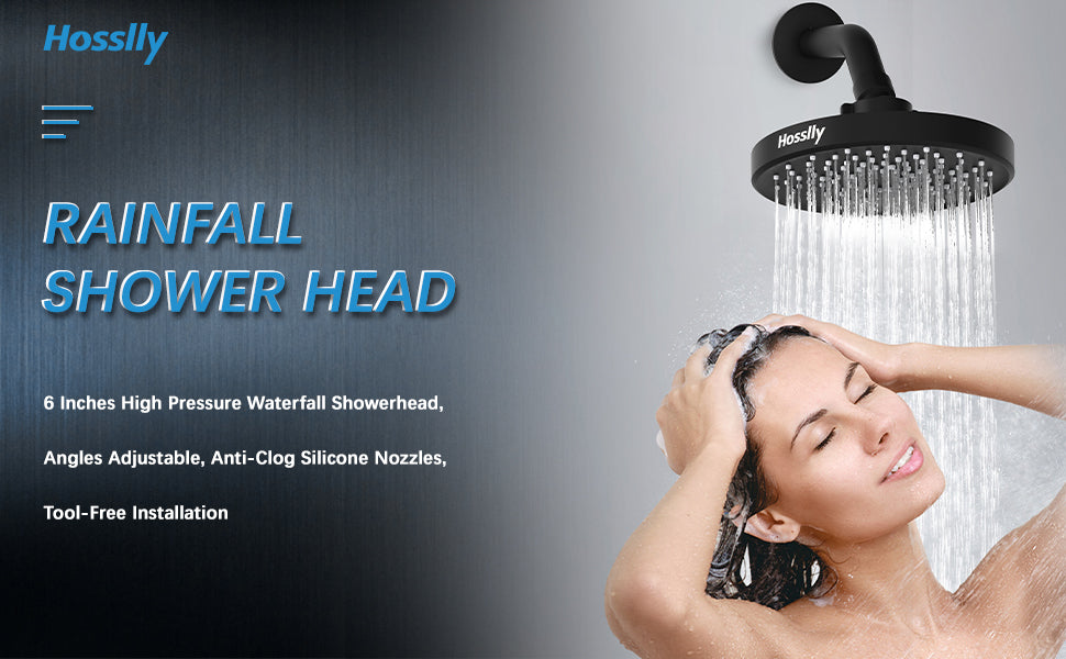 Hosslly Rainfall Shower Head High Pressure 360° Adjustable