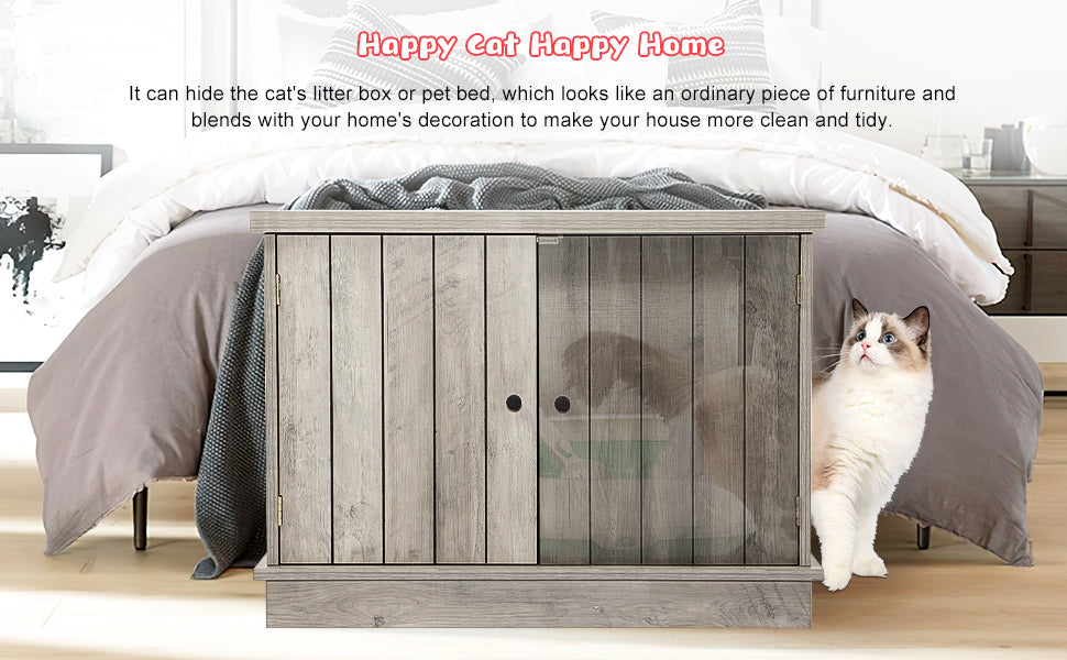 IDEALHOUSE Cat Litter Box Enclosure Hidden Wooden Cat House