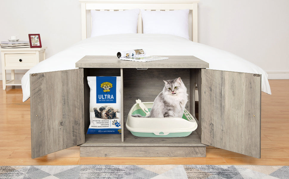 IDEALHOUSE Cat Litter Box Enclosure Hidden Wooden Cat House