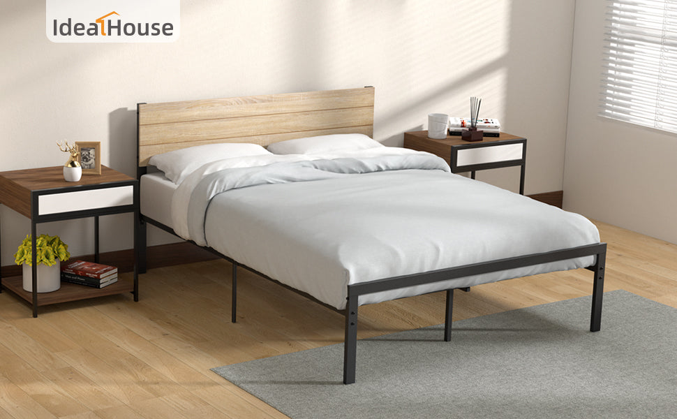 Idealhouse Full Size Bed Frame with Wood Headboard