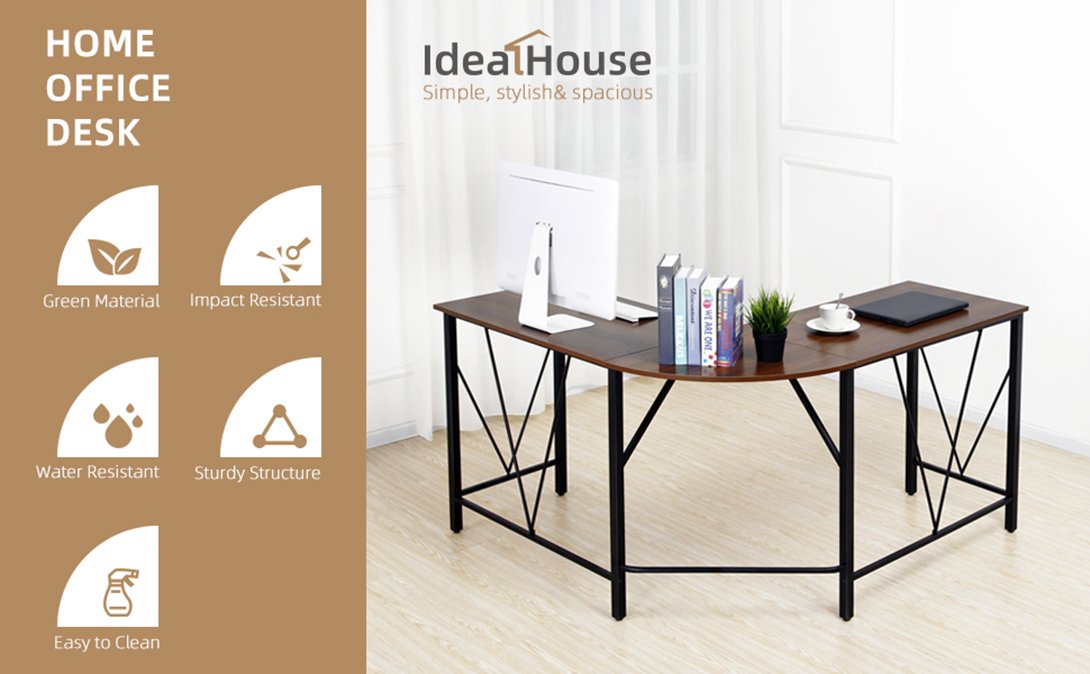 IDEALHOUSE L-Shaped Computer Desk for Home Office