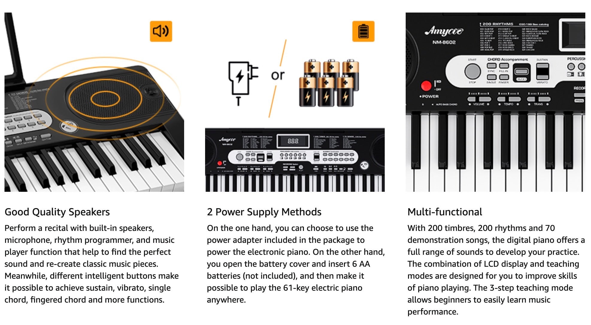 IDEALHOUSE Musical Instrument 61-Key Beginners Electric Keyboard Piano