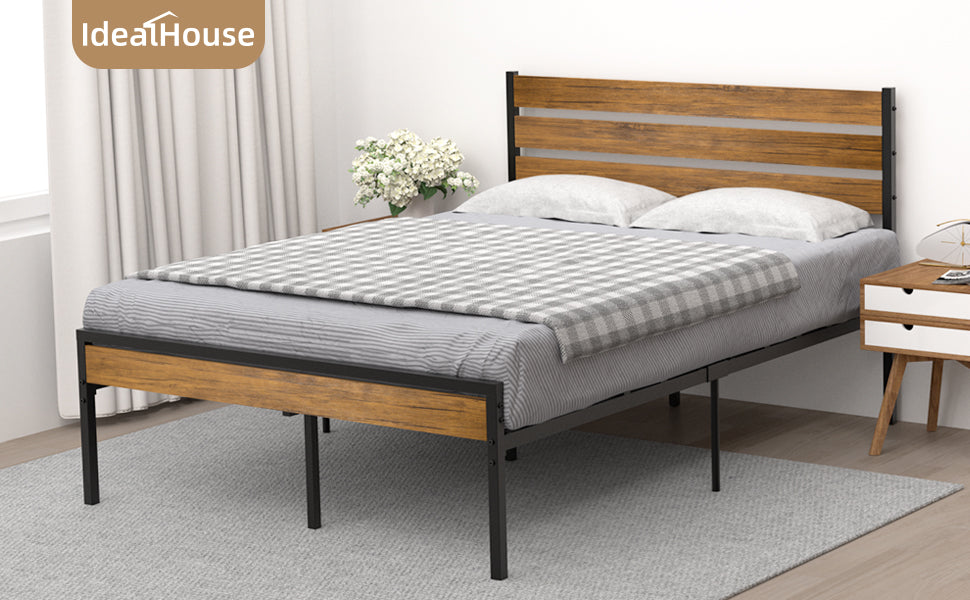 Idealhouse Full Size Bed Frame with Wood Headboard
