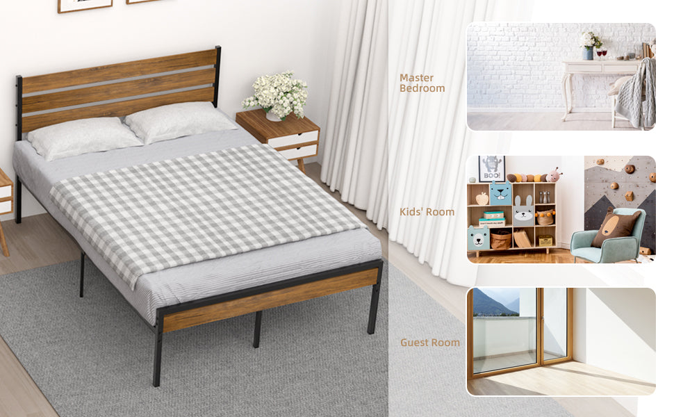 Idealhouse Full Size Bed Frame with Wood Headboard