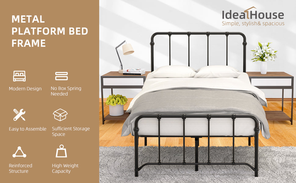 Idealhouse Twin Size Metal Bed Frame, Bed With High Weight Capacity