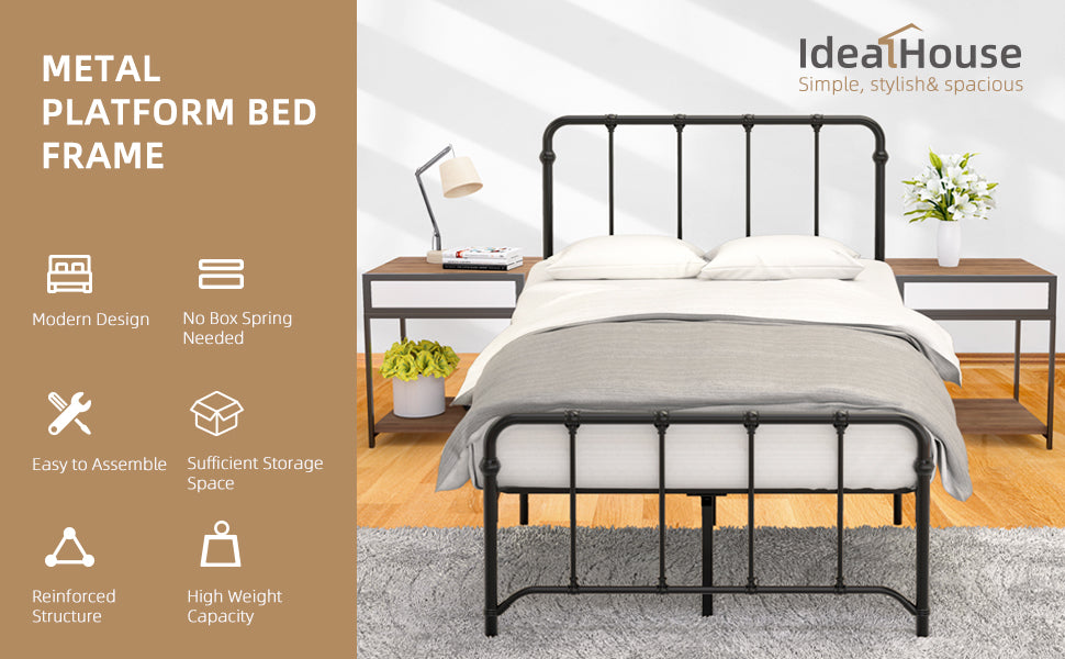 IDEALHOUSE Twin Size Metal Bed Frame Platform Bed