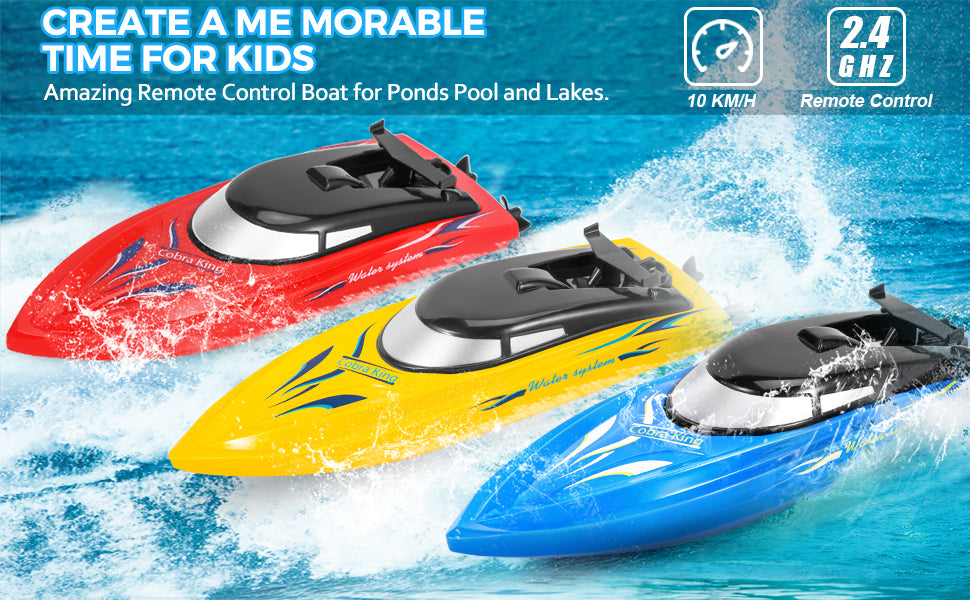 THINKMAX 3PACK 10km/H 2.4G High Speed Remote Control Boats (Blue+Yellow+Red)