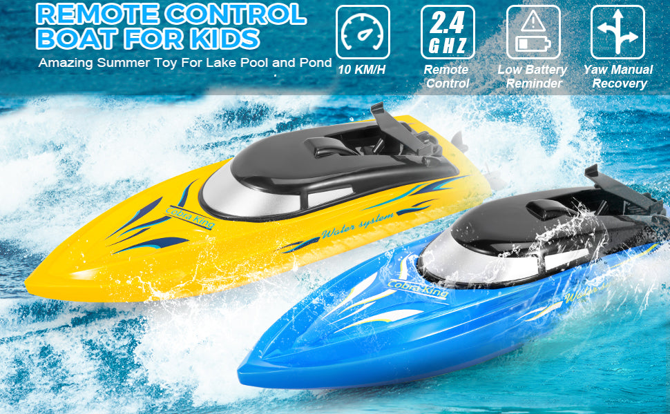 THINKMAX 2PACK 10km/H 2.4G High Speed Remote Control Boats (Blue+Yellow)