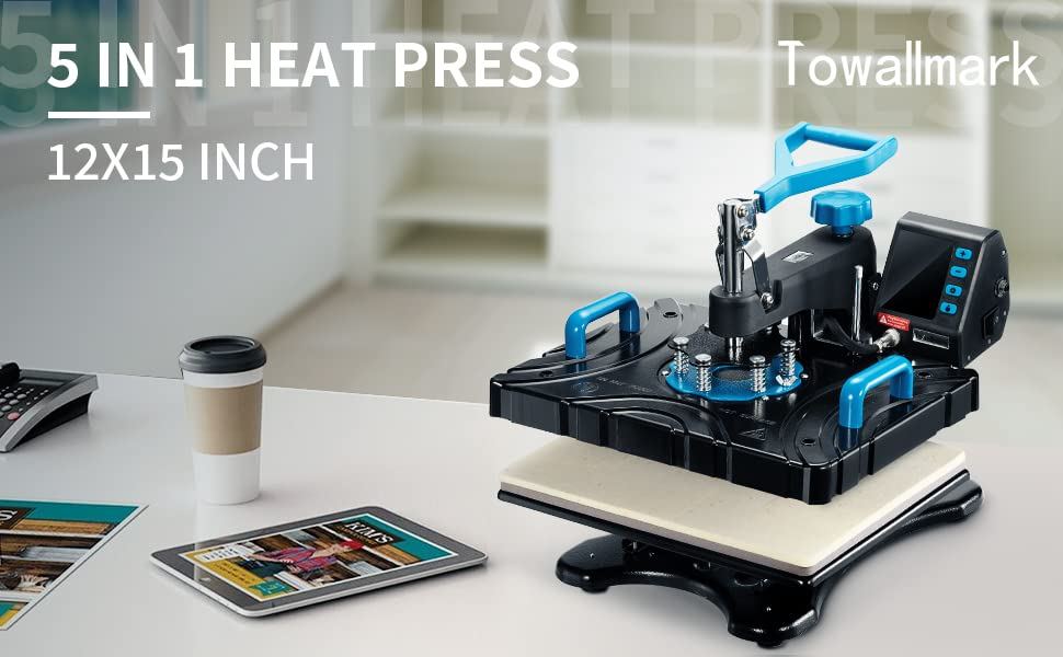 TOWALLMARK 5-in-1 Heat Press Machine Professional Swing Away Heat Transfer