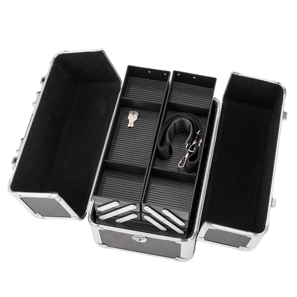 SHININGLOVE Double-open Cosmetic Storage Box Travel Beauty Cosmetic Case Black