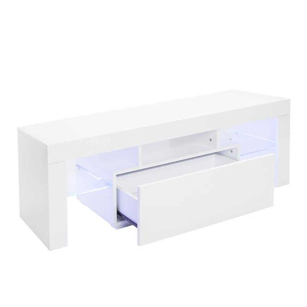 ALICIAN LED Cabinet TV White Particle Board TV Stand w/Single Drawer White