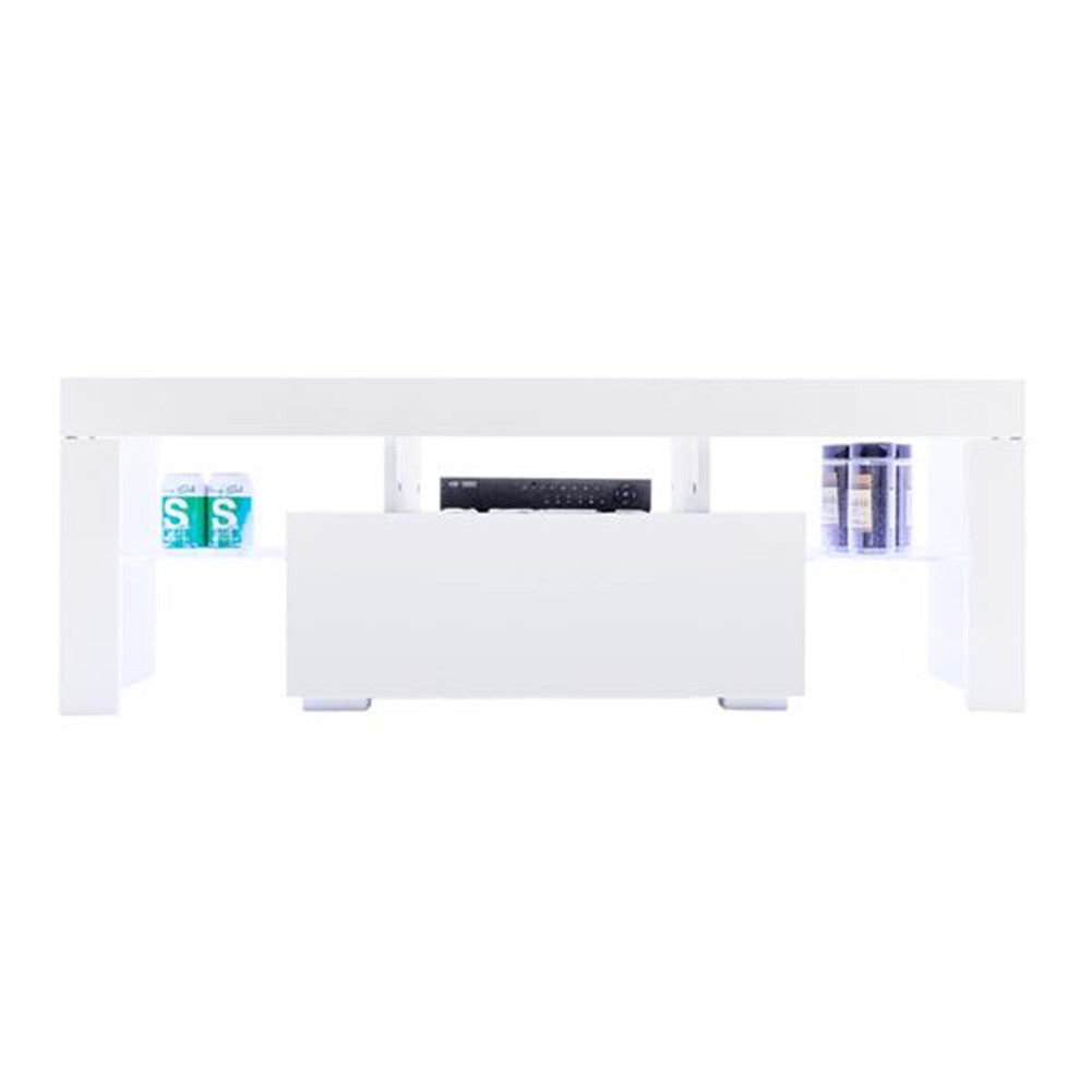 ALICIAN LED Cabinet TV White Particle Board TV Stand w/Single Drawer White