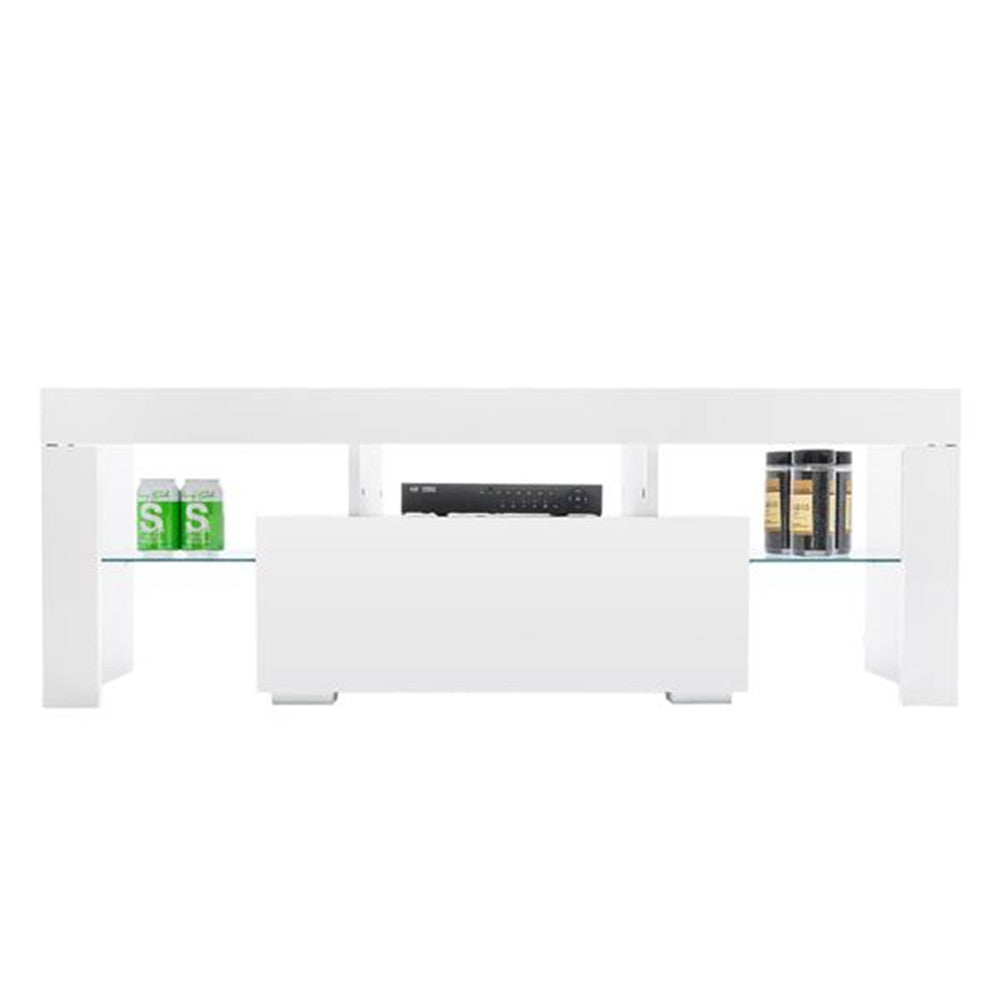 ALICIAN LED Cabinet TV White Particle Board TV Stand w/Single Drawer White