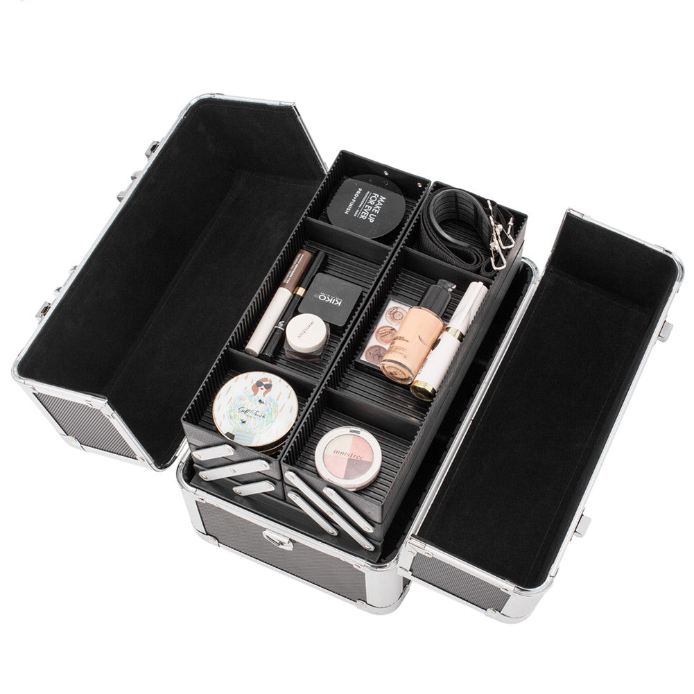 SHININGLOVE Double-open Cosmetic Storage Box Travel Beauty Cosmetic Case Black