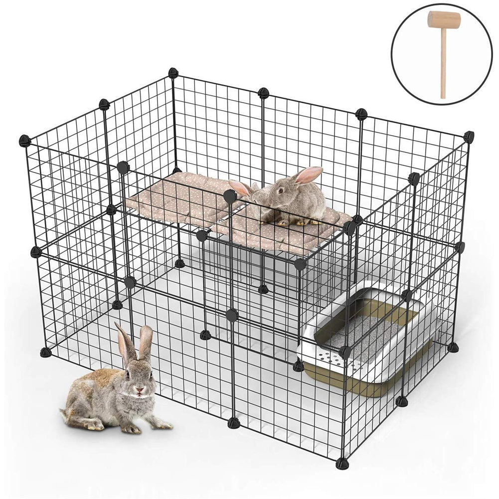 BEESCLOVER 32pcs 2-Layer Pet Playpen Portable Indoor Metal Wire Easy to Assemble Fence