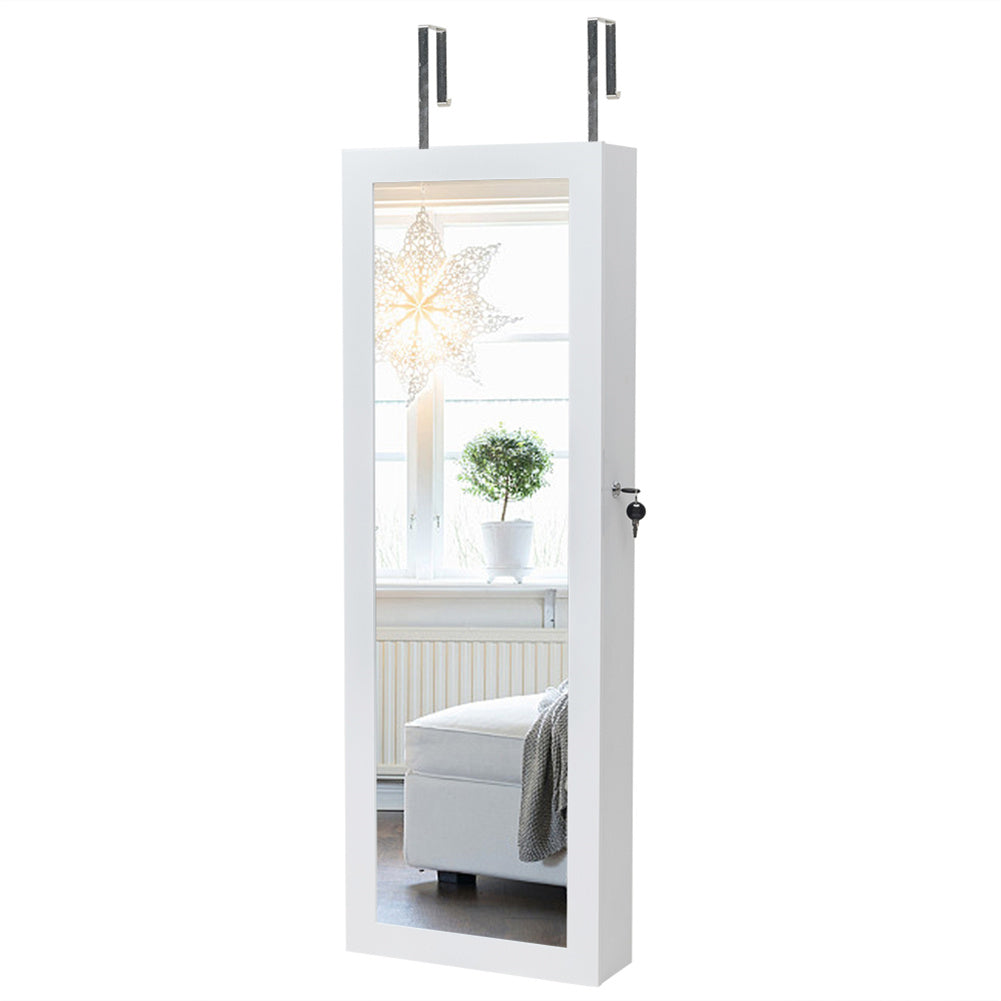 AMYOVE Wooden Jewelry Storage Mirror Cabinet Wall Hanging Shelf - White