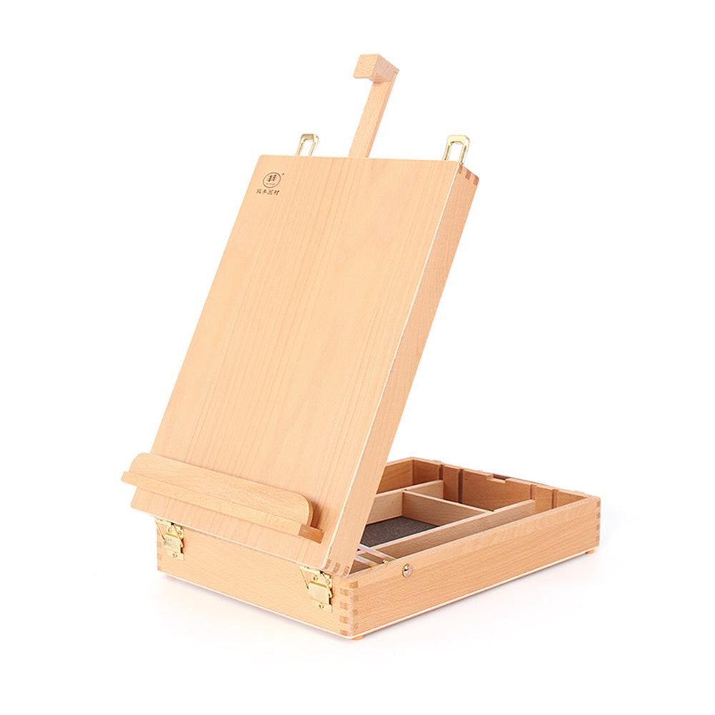 RONSHIN Portable Beech Sketch Box with Easel Impact-Resistant 4 Compartments Storage Box