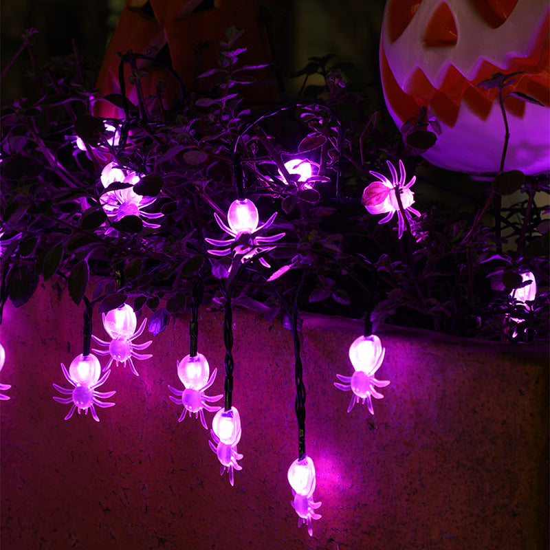 CYNDIE LED Solar String Light Purple Spider Light for Halloween Party Decorations