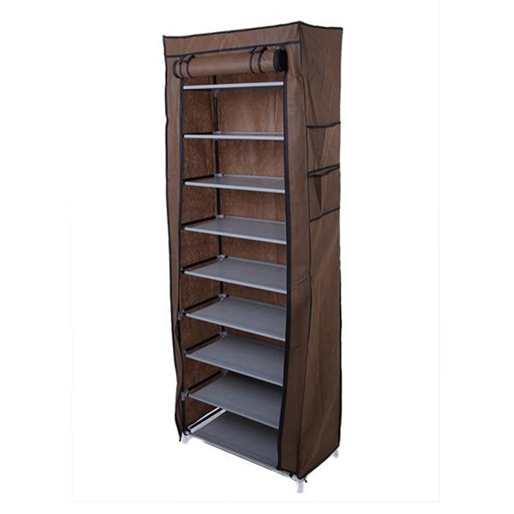 RONSHIN 10-tiers Shoe Rack Closet Shoe Storage Cabinet Organizer Brown