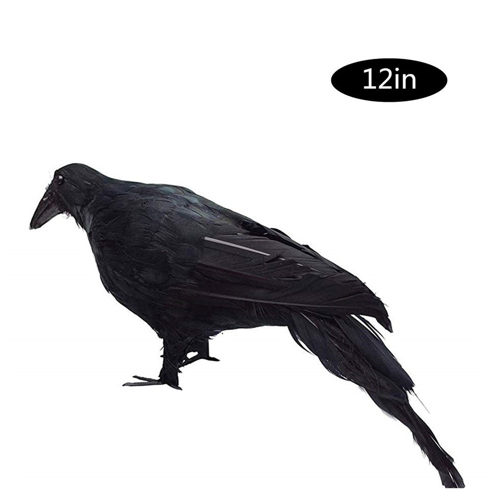 CYNDIE 2pc Black Feathered Crow Extra Large Handmade Realistic Shape Birds For Halloween