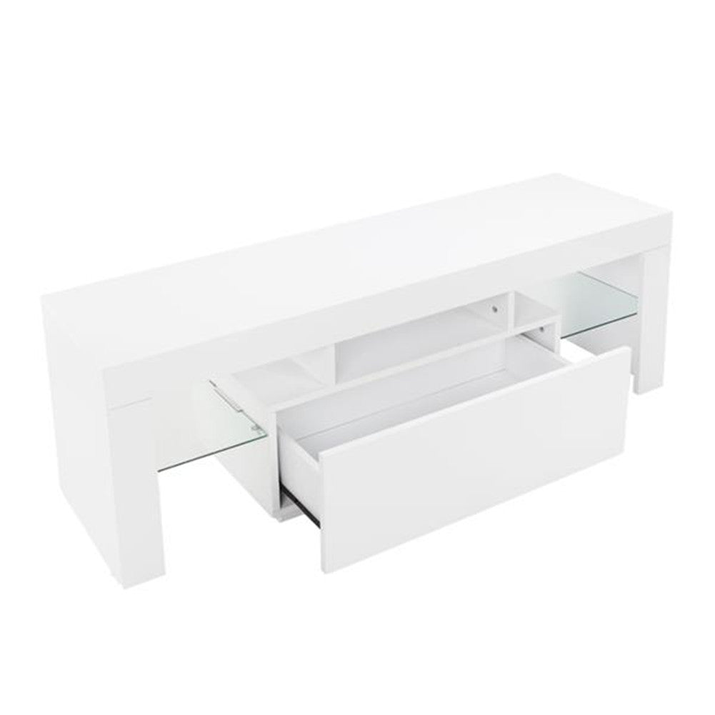 ALICIAN LED Cabinet TV White Particle Board TV Stand w/Single Drawer White