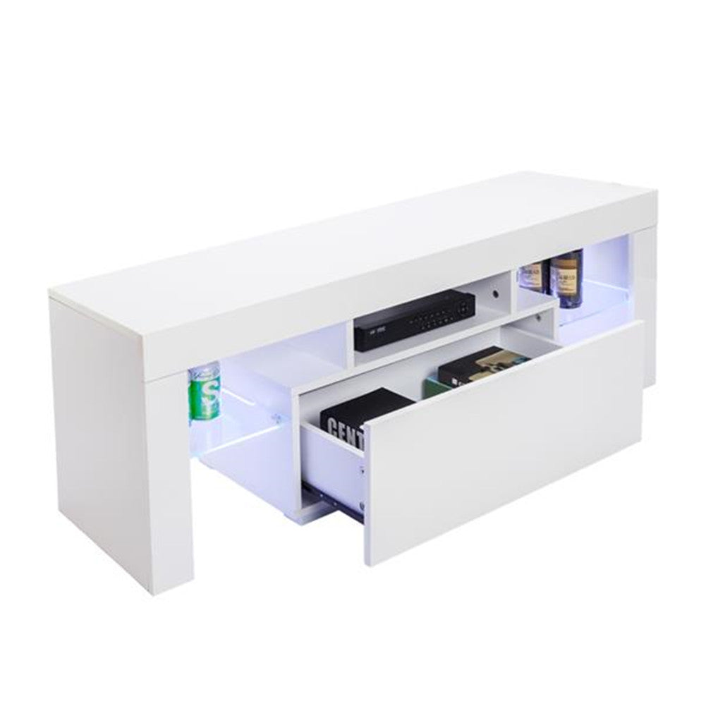 ALICIAN LED Cabinet TV White Particle Board TV Stand w/Single Drawer White