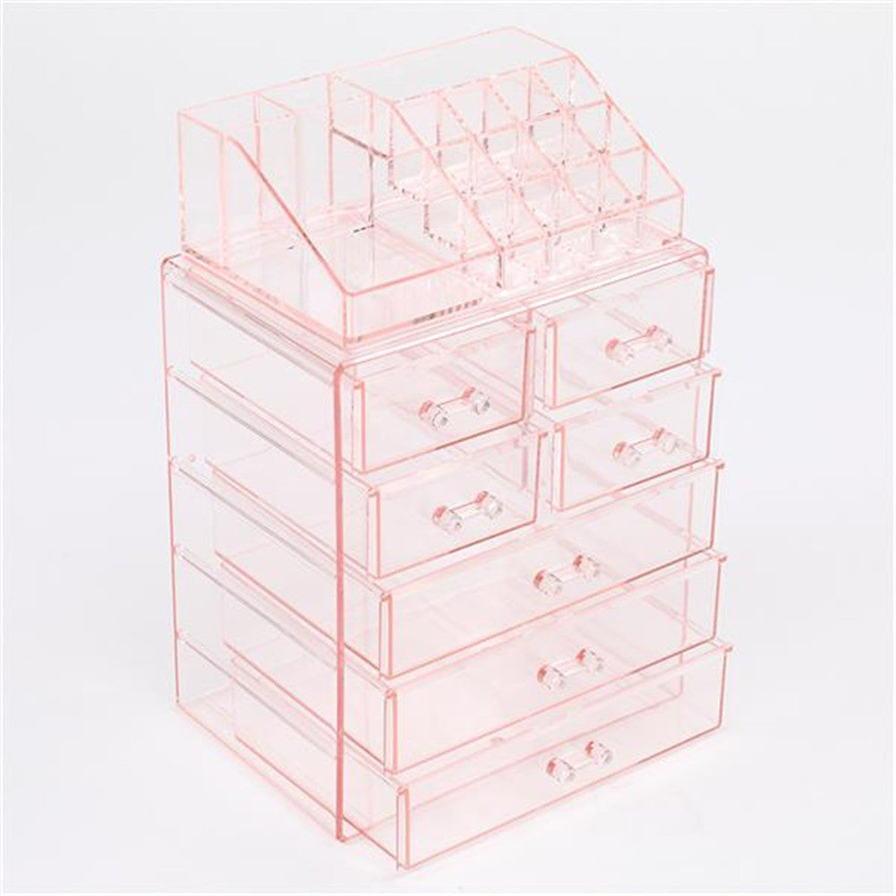 RONSHIN 2pcs Makeup Organizer Cosmetic Storage Drawers Pink