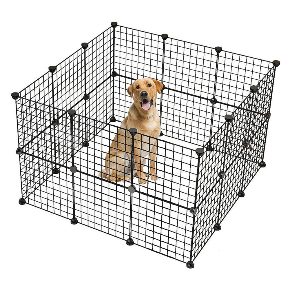 BEESCLOVER 32pcs 2-Layer Pet Playpen Portable Indoor Metal Wire Easy to Assemble Fence