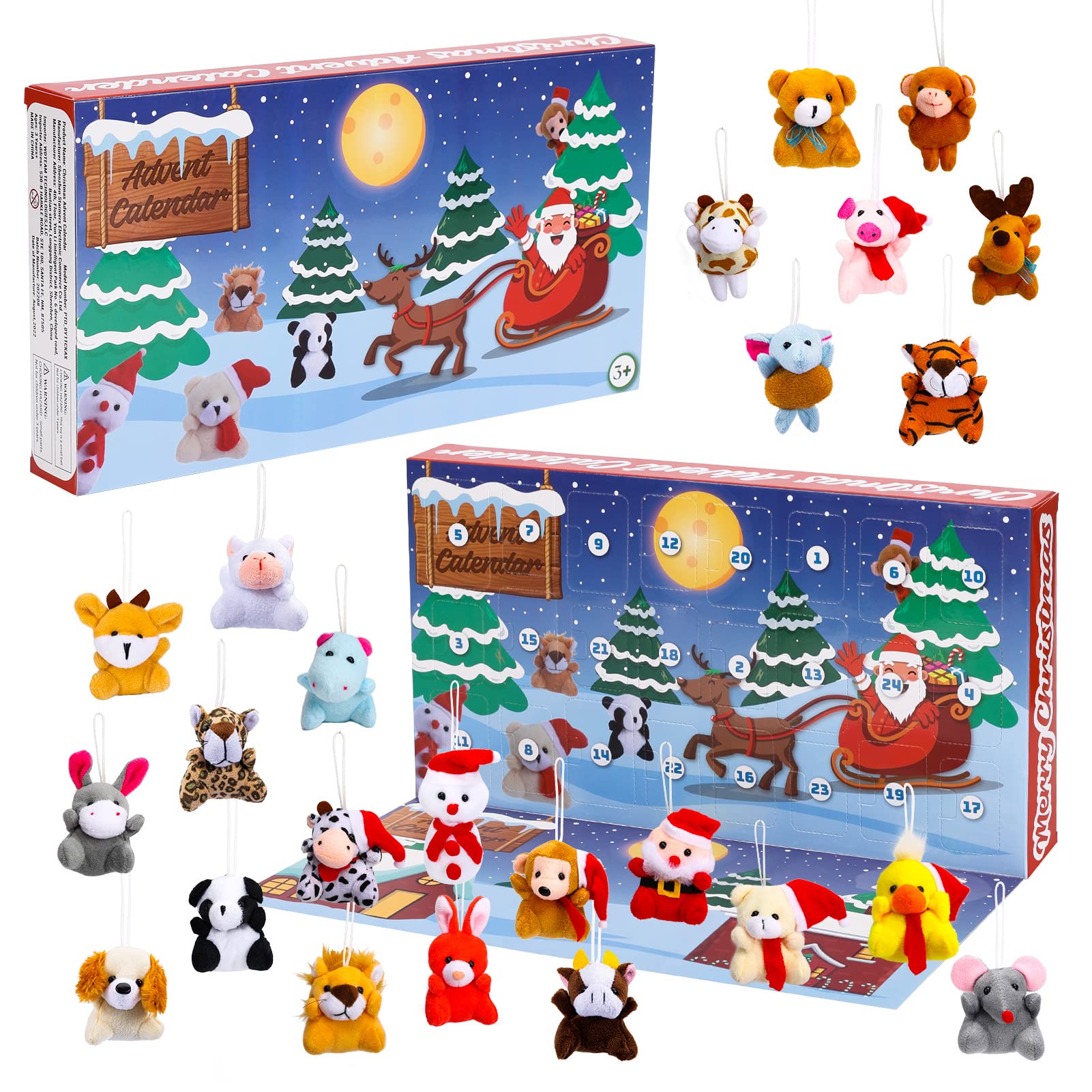 YIWA Christmas Advent Calendar 2022 with 24 Stuffed Animals