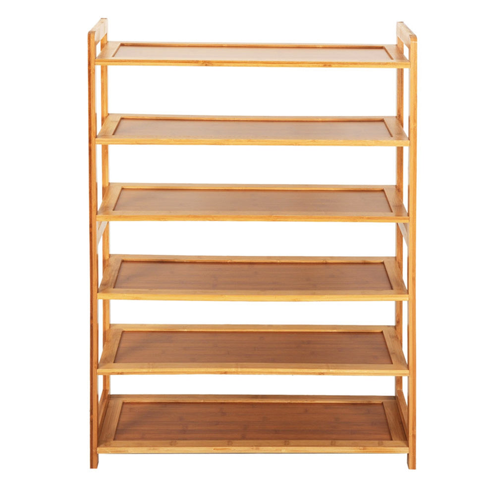 AMYOVE 6 Tiers Bamboo Shoe Rack Simple Wood Color Space-Saving Storage Rack