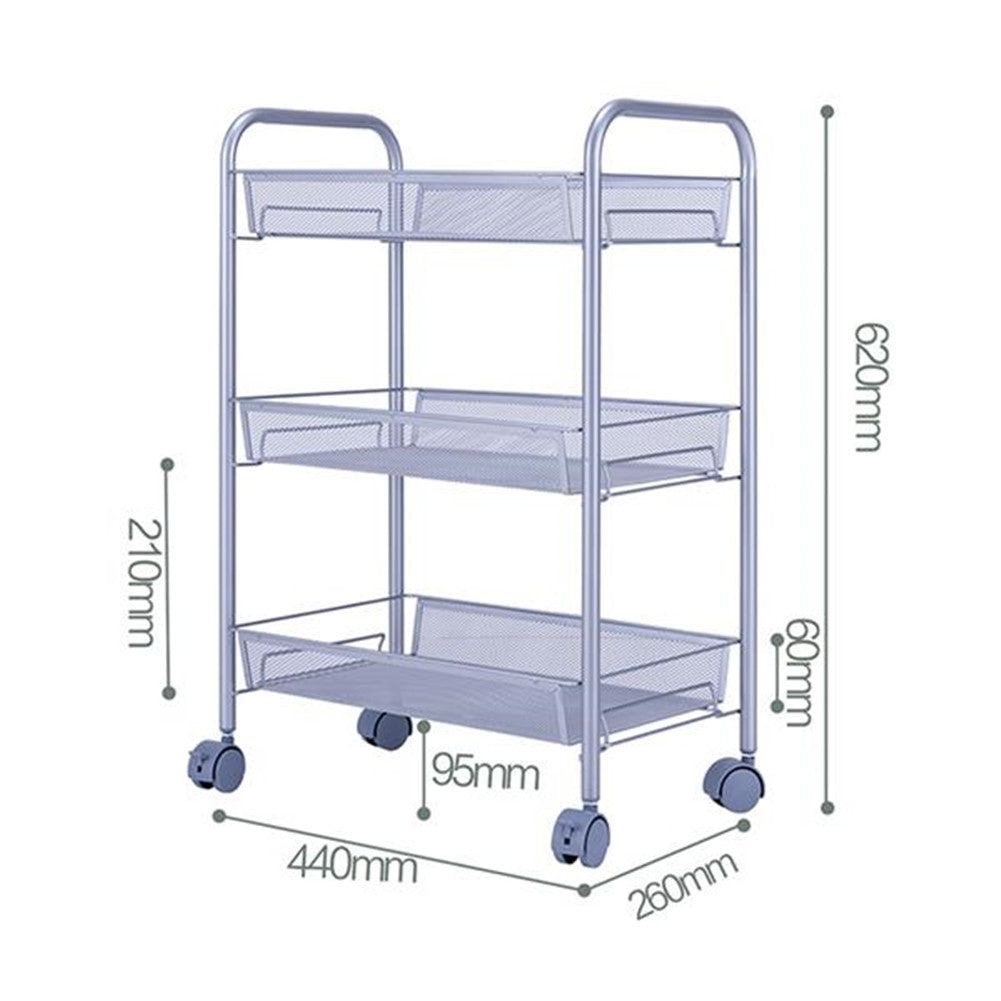 RONSHIN 3 Layer Removable Storage Cart 44 x 26 x 62cm Silver