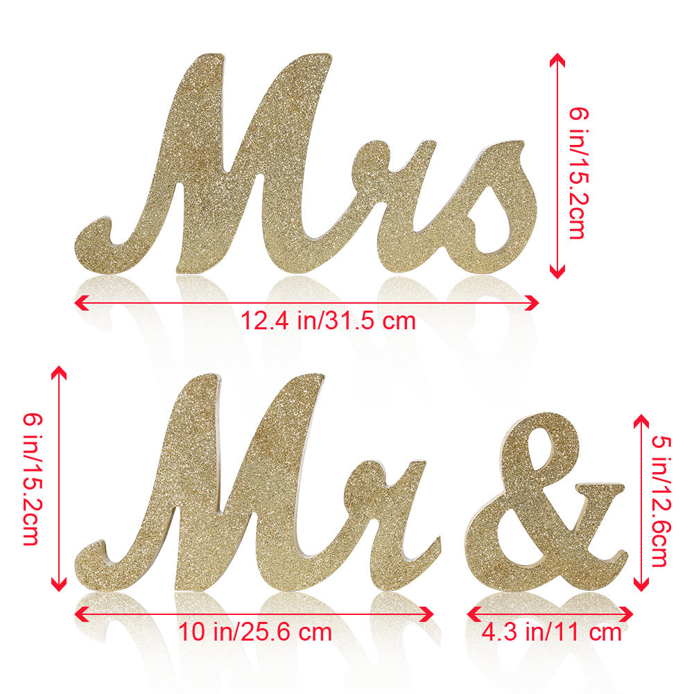 RONSHIN Vintage Style?Gold Glitter Mr & Mrs Wooden Letters for Wedding Decoration