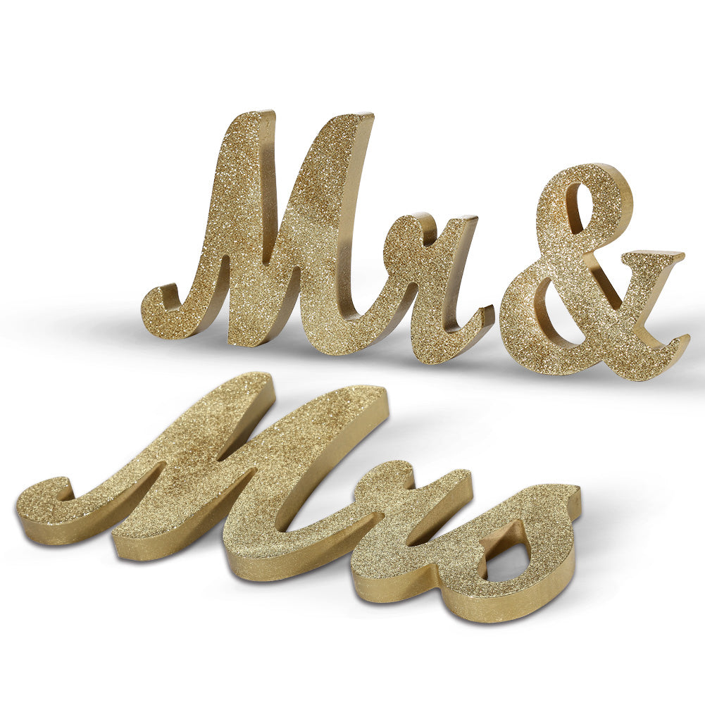 RONSHIN Vintage Style?Gold Glitter Mr & Mrs Wooden Letters for Wedding Decoration