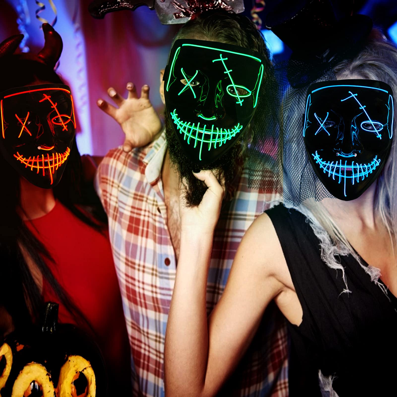 CYNDIE 3 Pack Led Light Up Masks Scary Masks for Halloween