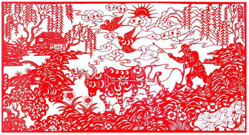 The artwork 'Spring Ploughing' depicts the busy season of farming, portraying the scene of diligent farmers toiling in the fields